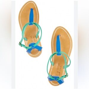 K.Jacques Buffon Leather Sandals in Turquoise and Cobalt